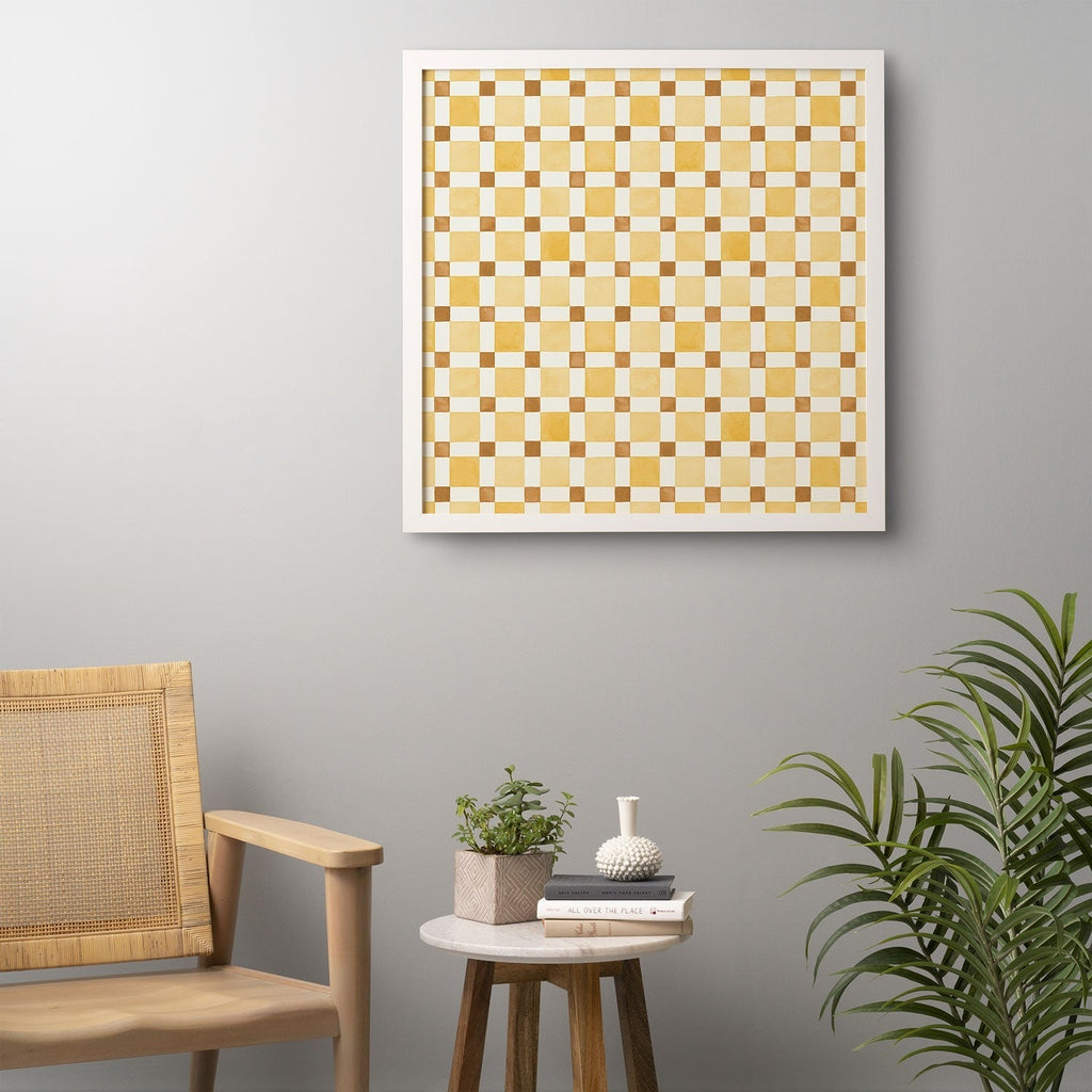 Ninola Design Everyday Artifact Checker Mosaic Tiles Geometry Yellow Framed Wall Art