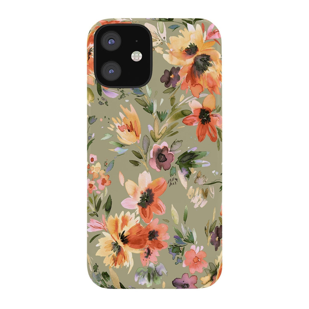 Ninola Design Botanic Retreat Painterly Tropical Flowers Sage Green Phone Case