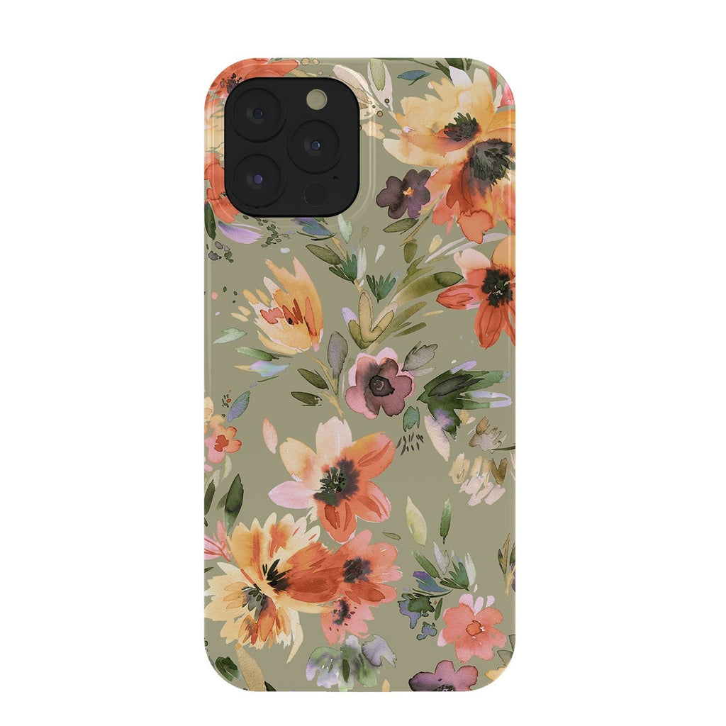 Ninola Design Botanic Retreat Painterly Tropical Flowers Sage Green Phone Case