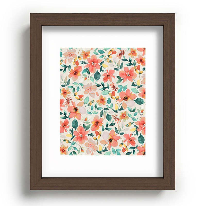 Ninola Design Botanic Retreat Tropical Whimsical Flowers Coral Green Recessed Framing Rectangle