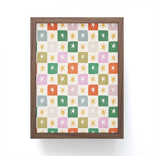 LouBruzzoni Retro Star Block Pattern Framed Mini Art Print