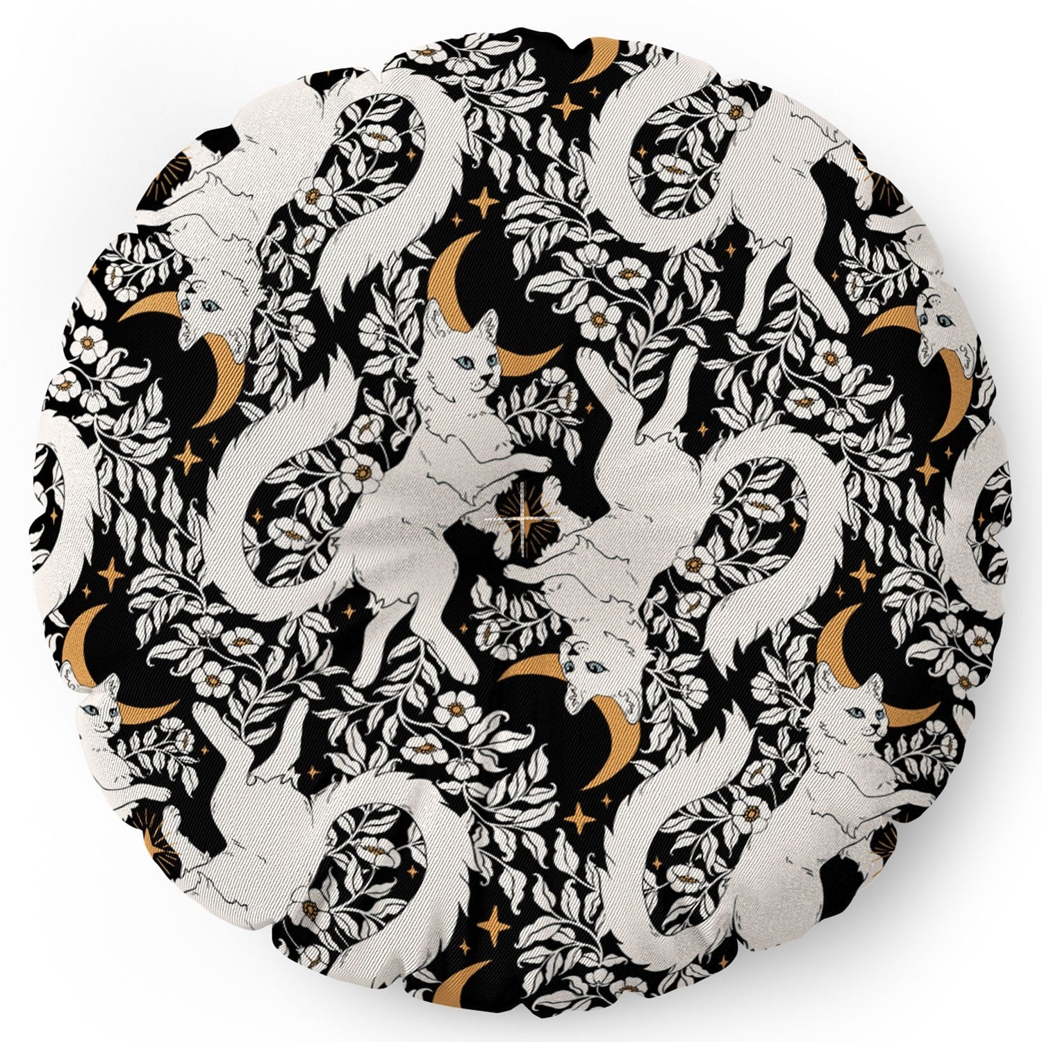 Avenie Celestial Cats Gold Floor Pillow Round