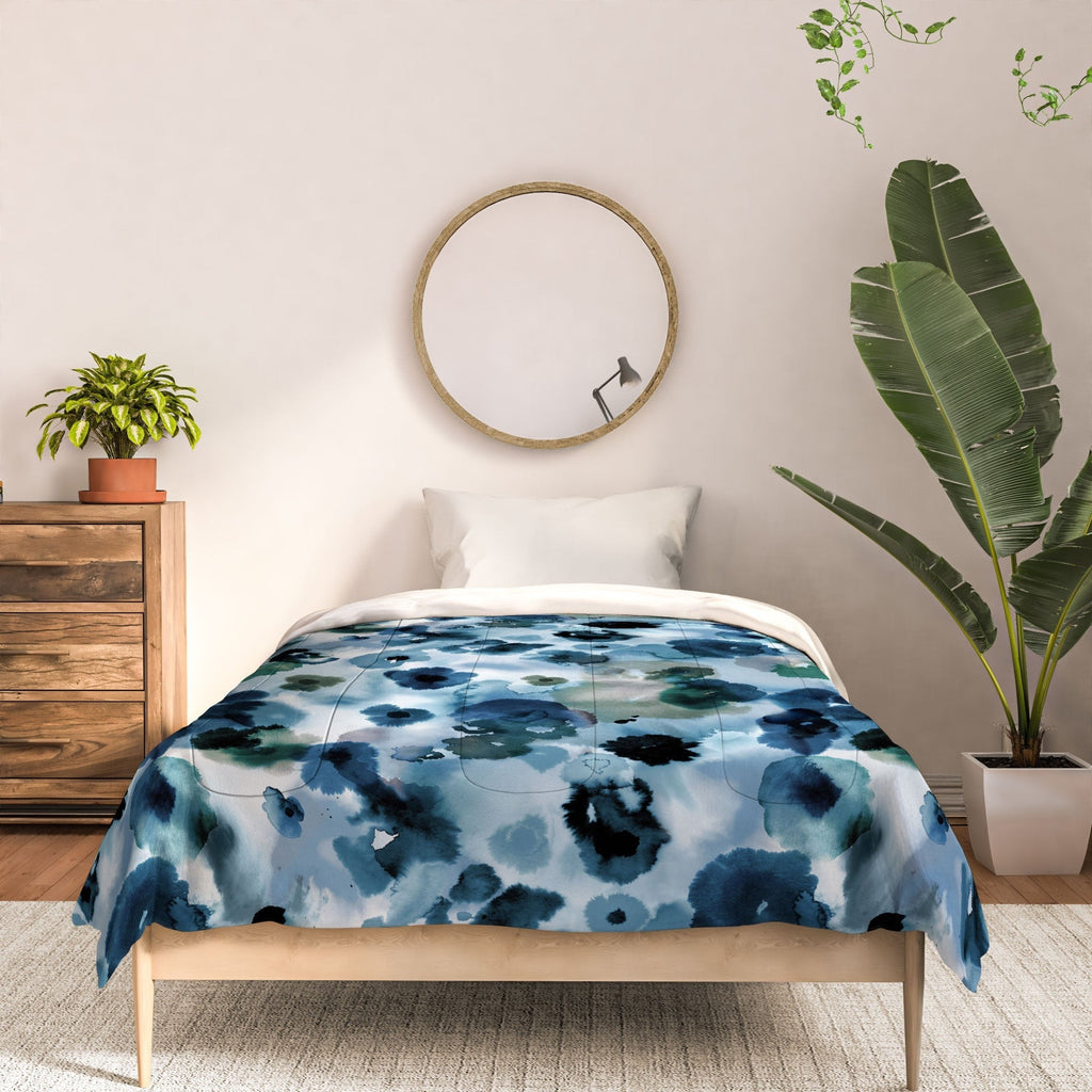 Ninola Design Botanic Retreat Ombre Abstract Watercolor Flowers Blue Navy Comforter