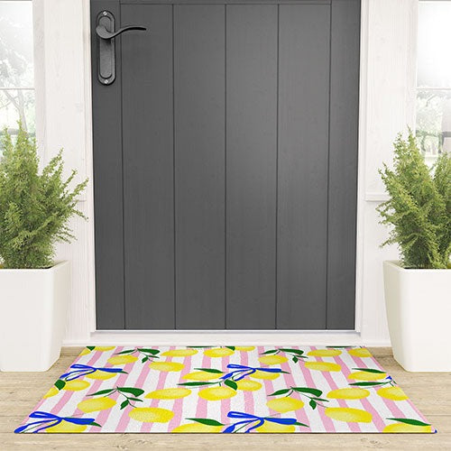 Design by Spark Zesty Lemons and Stripes Welcome Mat