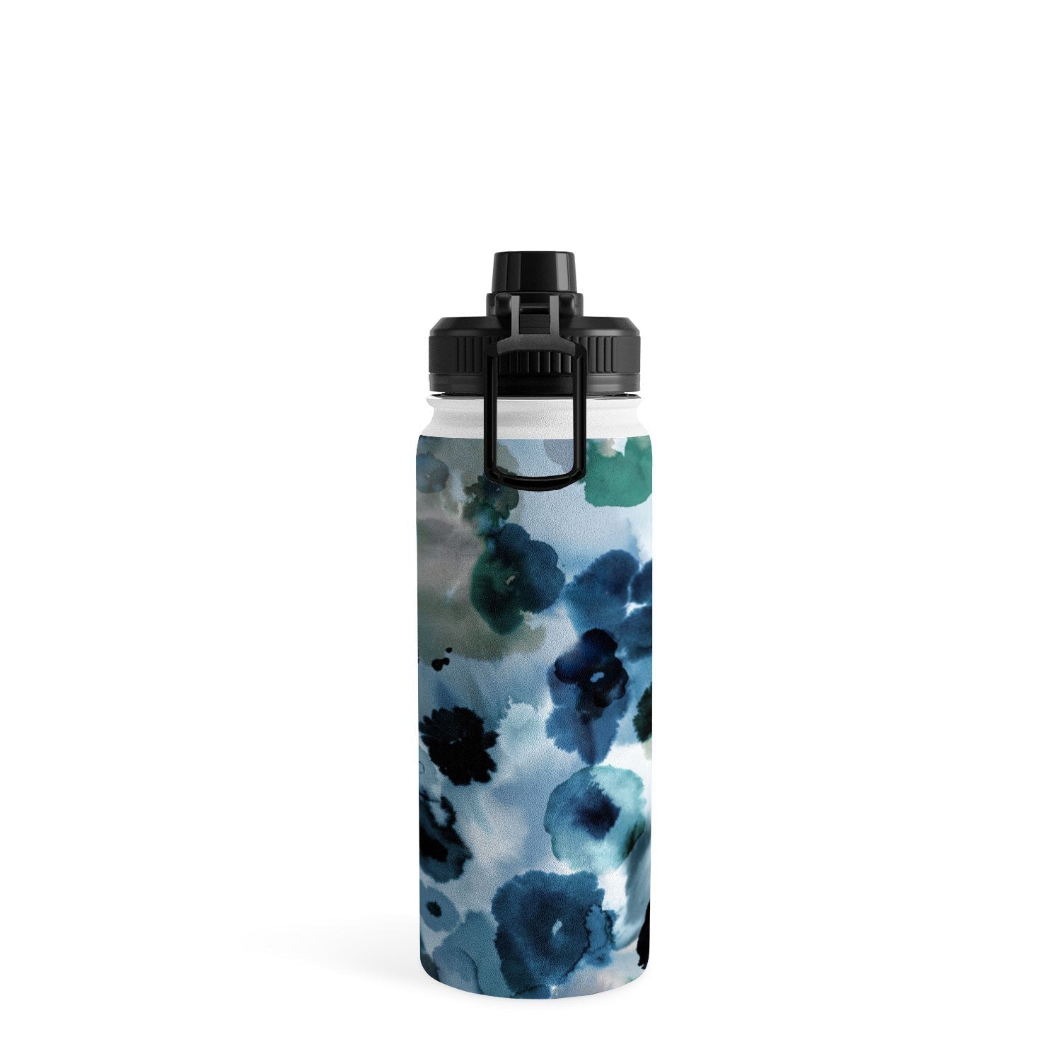 Ninola Design Botanic Retreat Ombre Abstract Watercolor Flowers Blue Navy Water Bottle