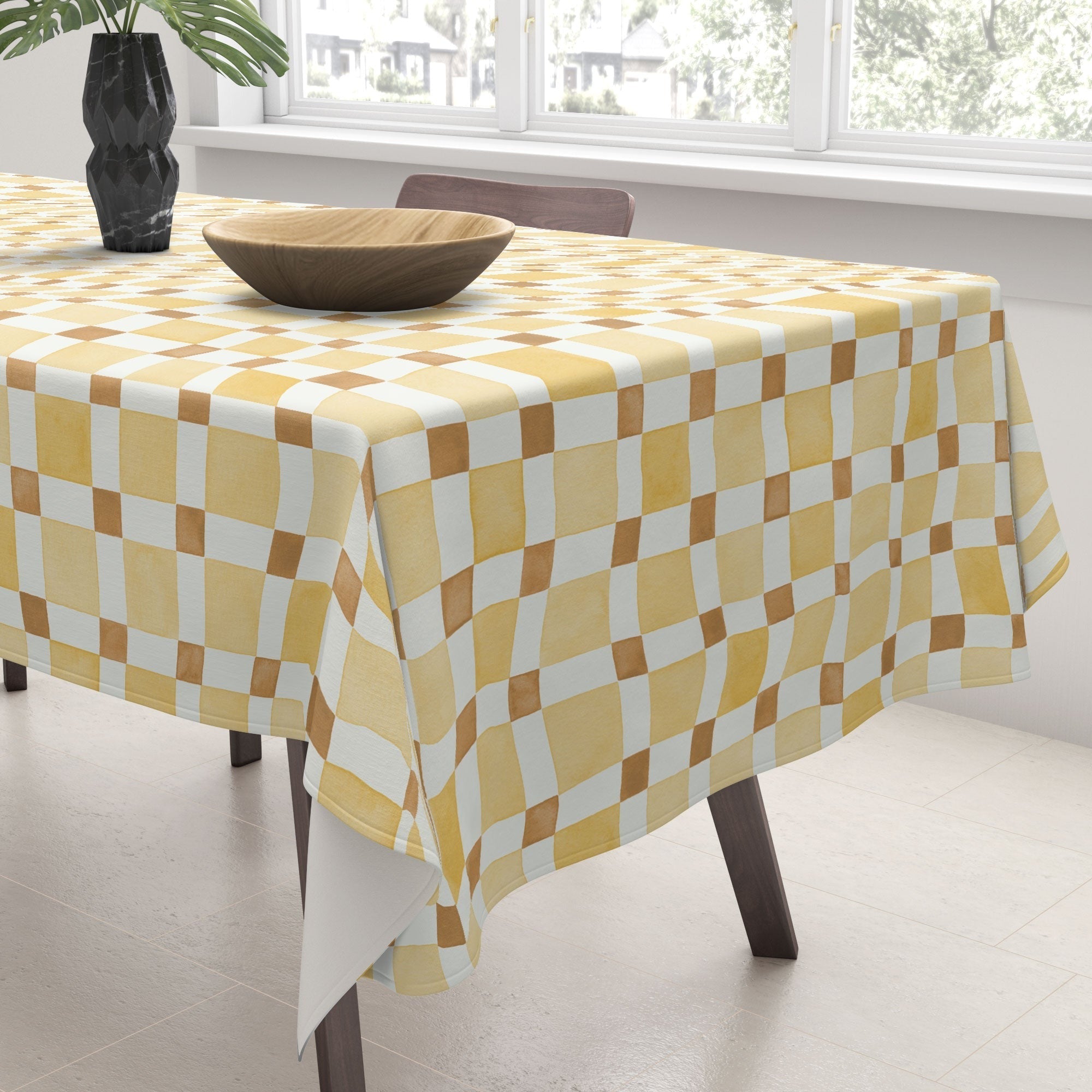 Ninola Design Everyday Artifact Checker Mosaic Tiles Geometry Yellow Tablecloth