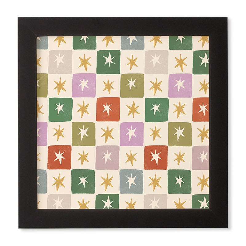 LouBruzzoni Retro Star Block Pattern Framed Wall Art
