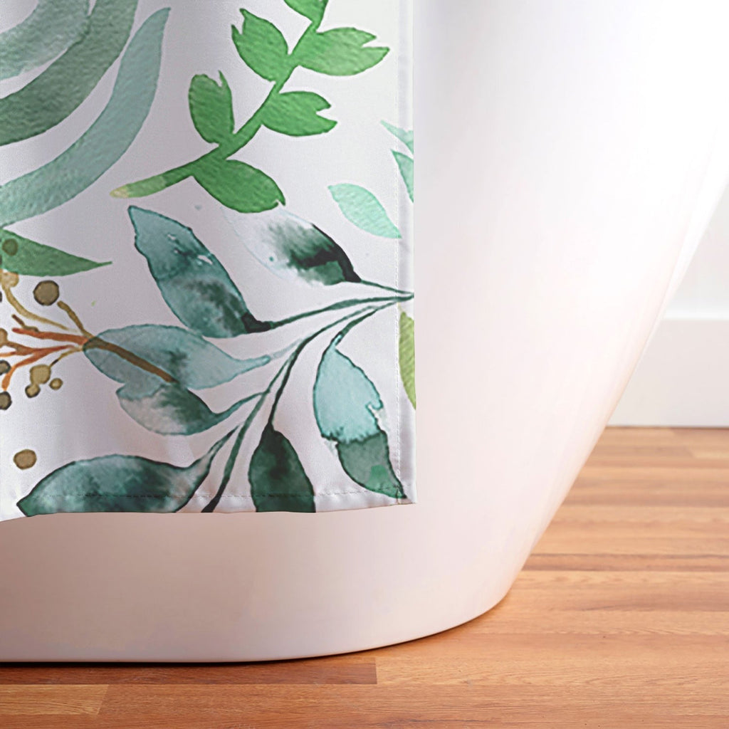 Ninola Design Botanic Retreat Loose Botanical Leaves Watercolor Green Shower Curtain