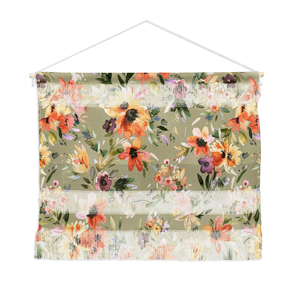 Ninola Design Botanic Retreat Painterly Tropical Flowers Sage Green Wall Hanging Landscape
