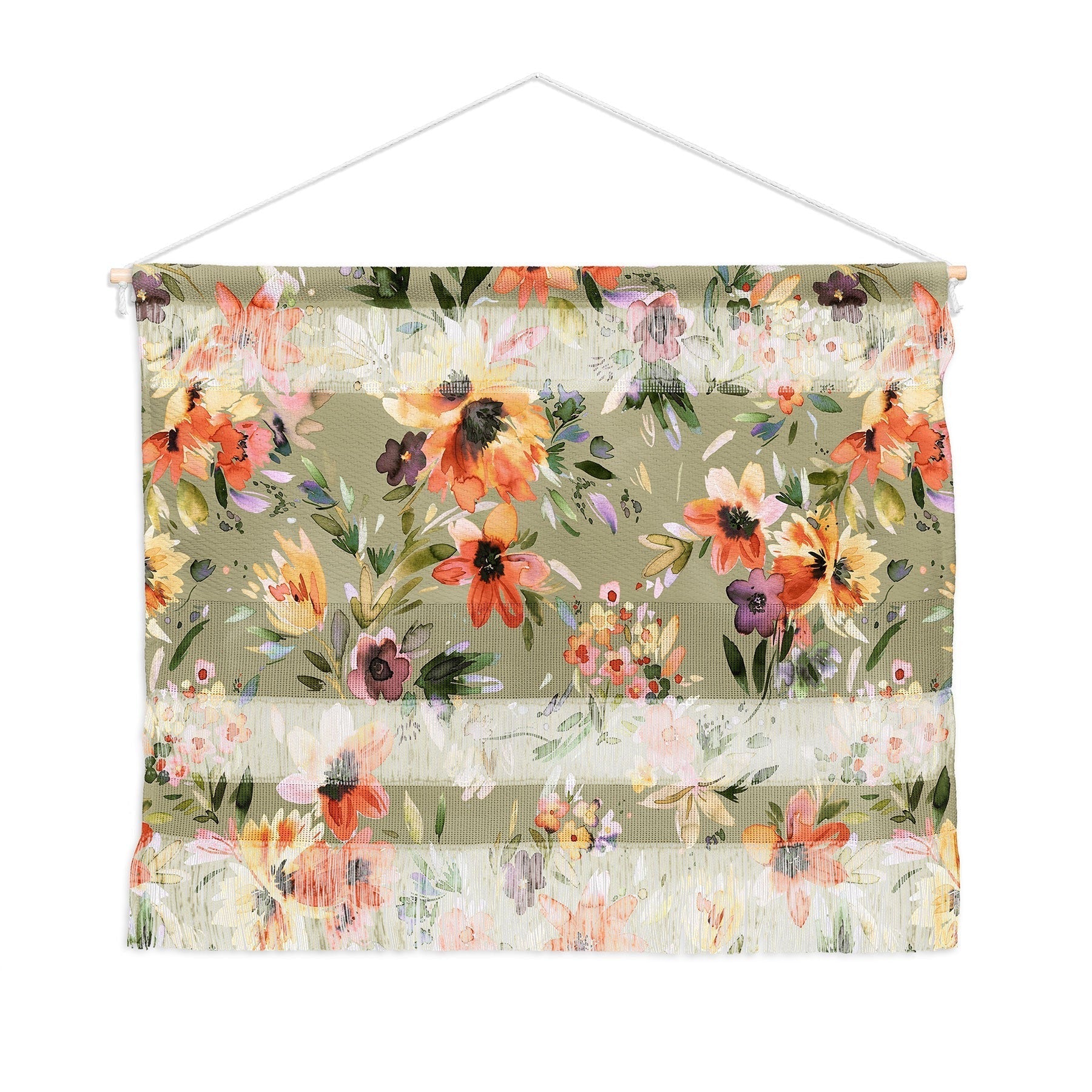 Ninola Design Botanic Retreat Painterly Tropical Flowers Sage Green Wall Hanging Landscape