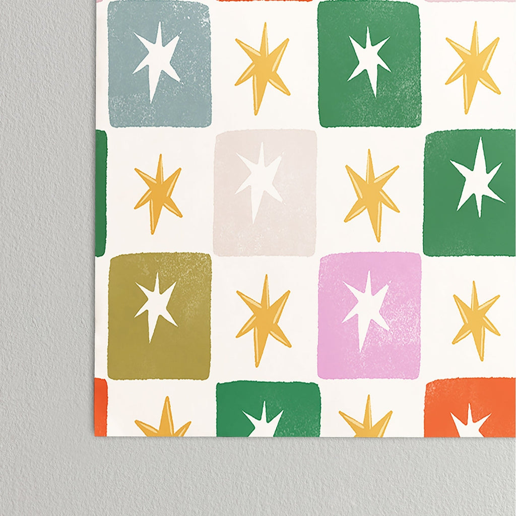 LouBruzzoni Retro Star Block Pattern Poster