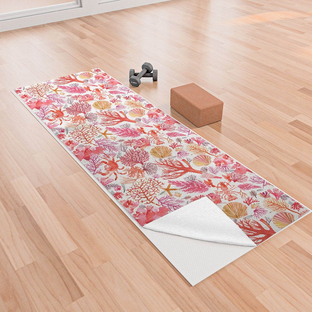 Ninola Design Botanic Retreat Coral Reef Crab Lobster Red Yoga Towel