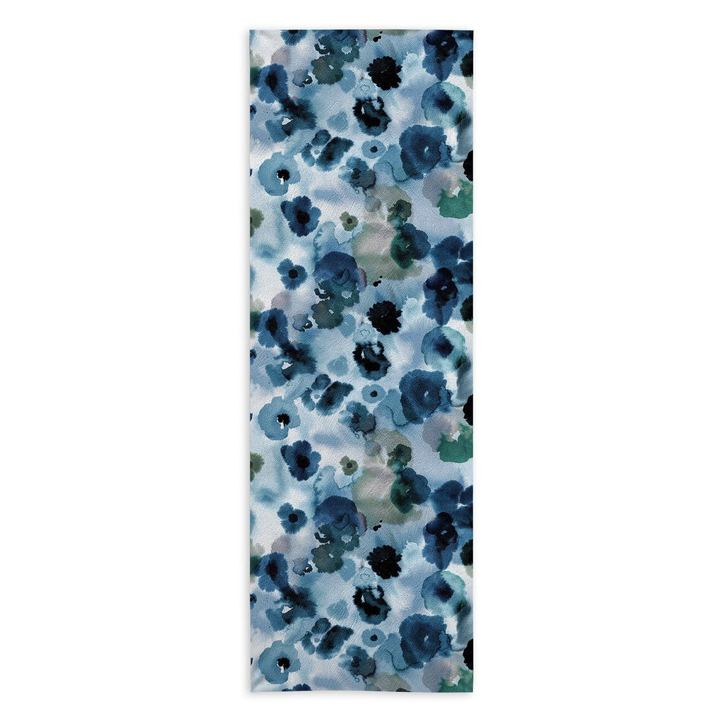 Ninola Design Botanic Retreat Ombre Abstract Watercolor Flowers Blue Navy Yoga Towel