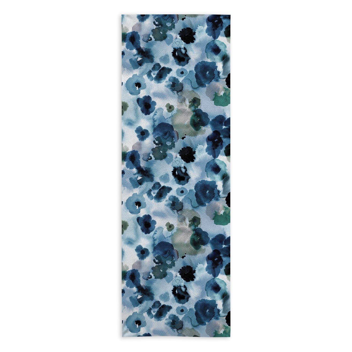 Ninola Design Botanic Retreat Ombre Abstract Watercolor Flowers Blue Navy Yoga Towel