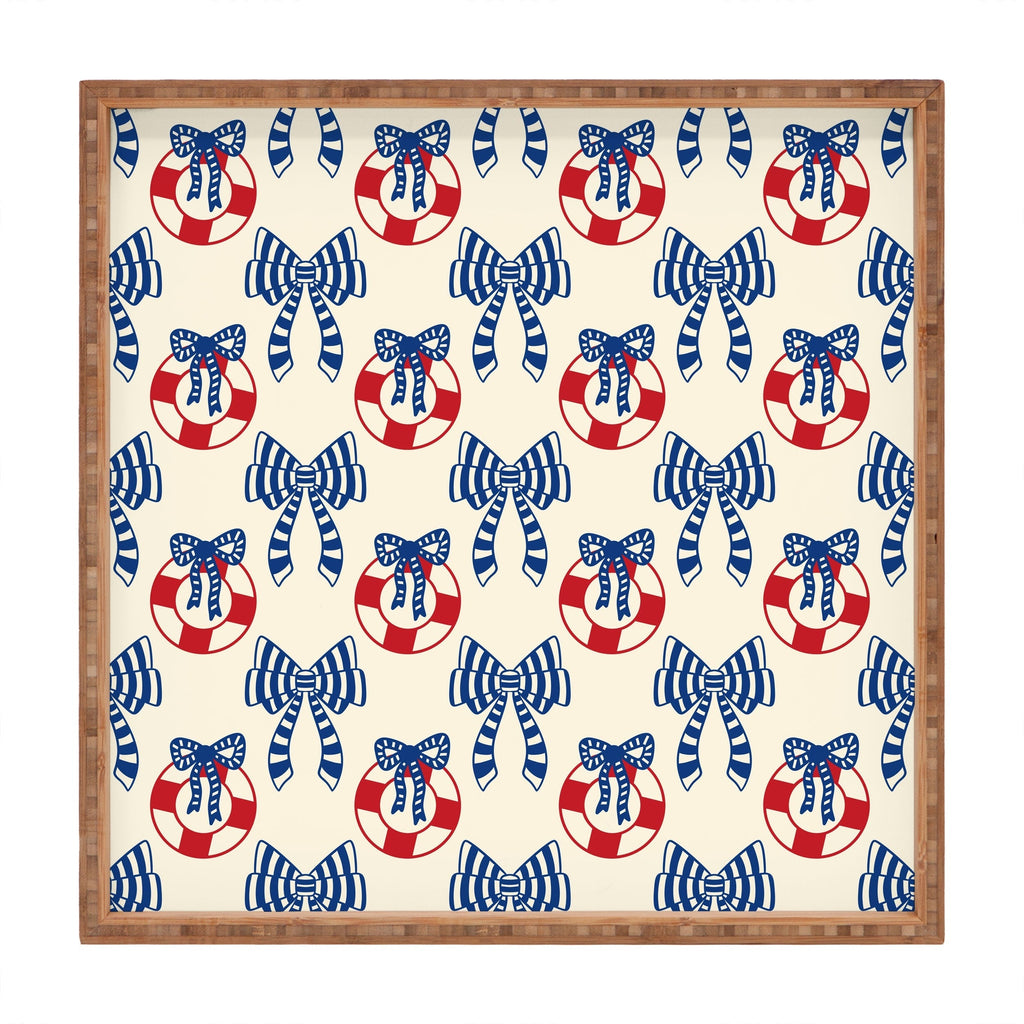 Design by Spark Nautical Christmas Bows Square Tray