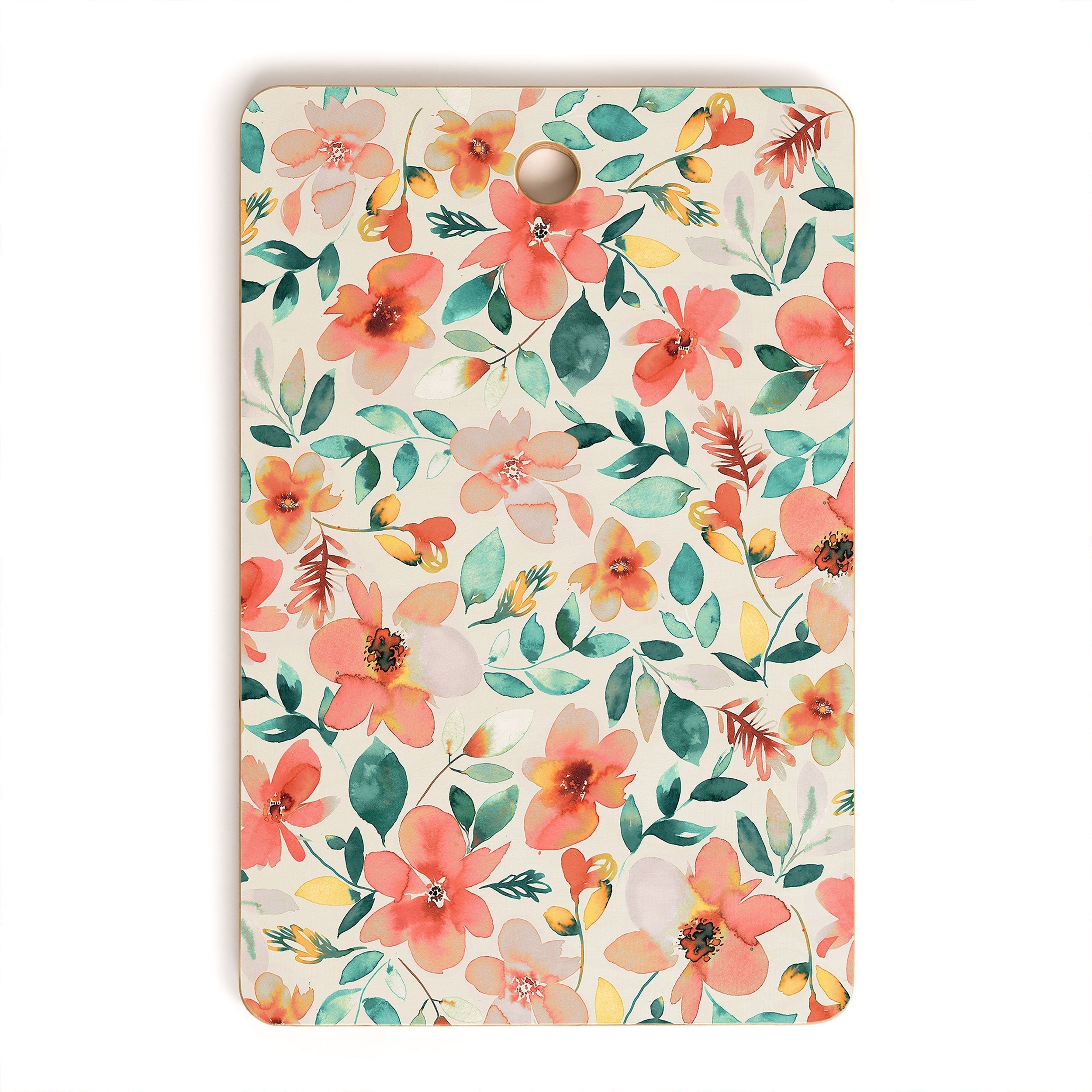 Ninola Design Botanic Retreat Tropical Whimsical Flowers Coral Green Cutting Board Rectangle