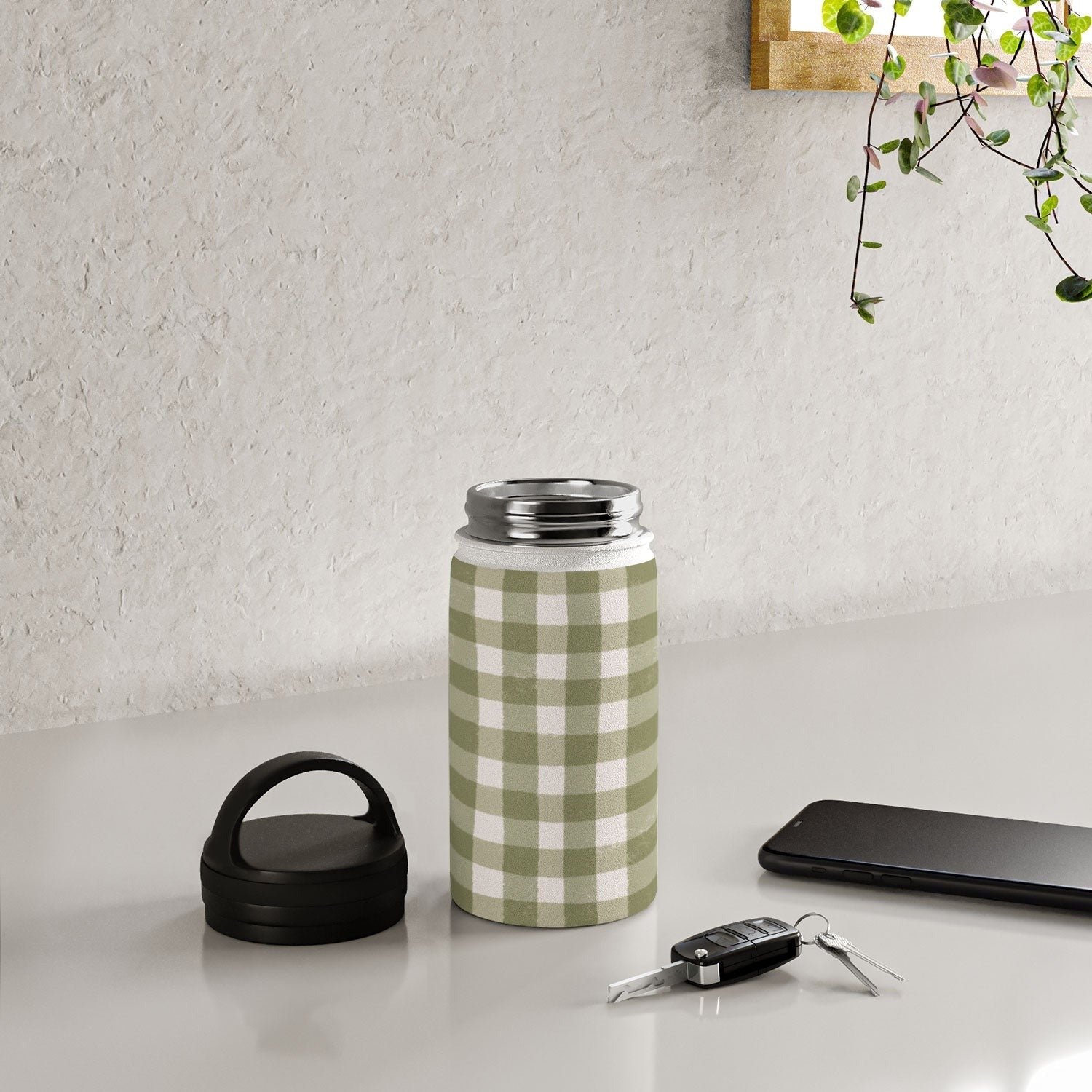 Menina Lisboa Rustic Green Plaid Water Bottle