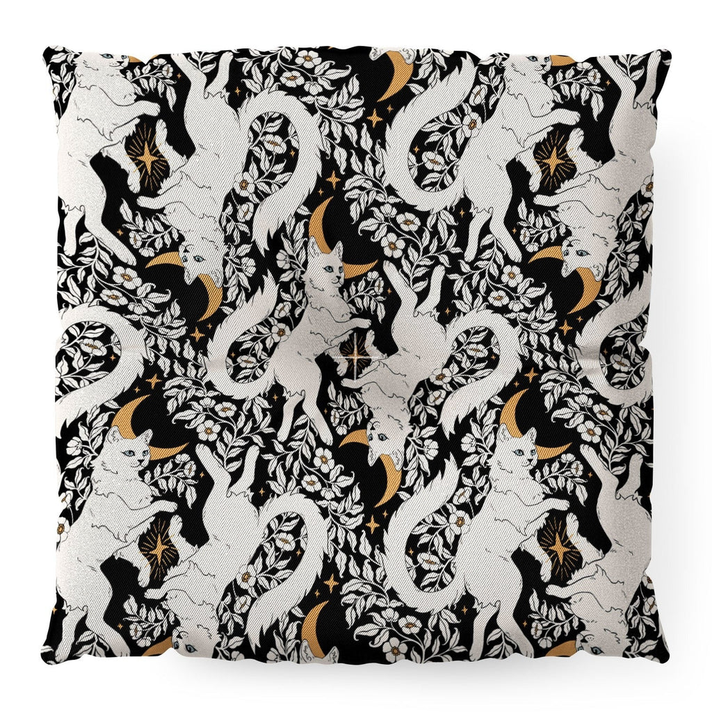Avenie Celestial Cats Gold Floor Pillow Square