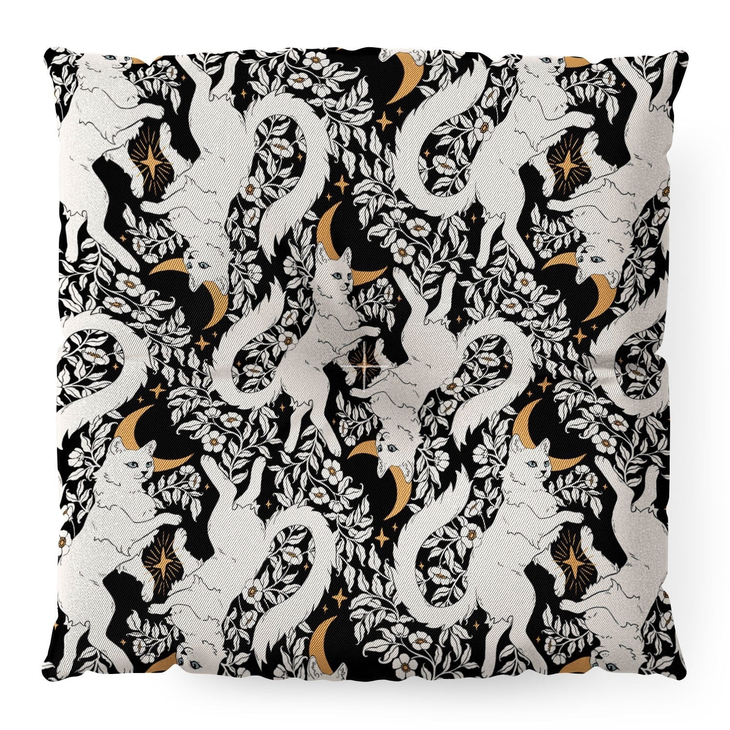 Avenie Celestial Cats Gold Floor Pillow Square