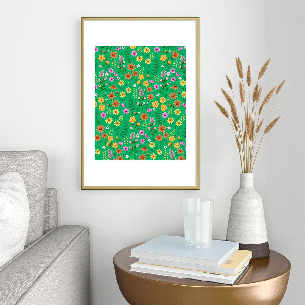 Pimlada Phuapradit Ditsy Spring Floral Green Metal Framed Art Print