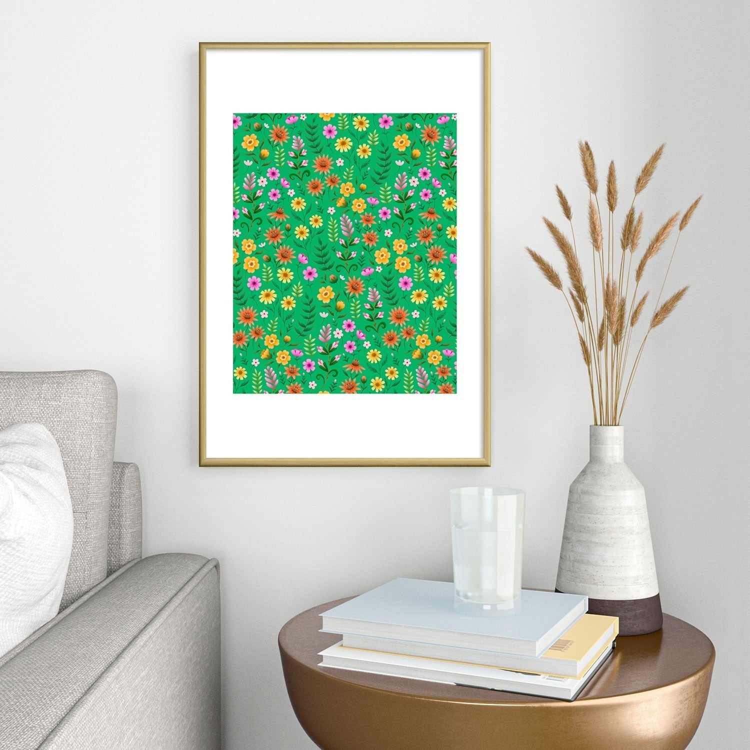 Pimlada Phuapradit Ditsy Spring Floral Green Metal Framed Art Print