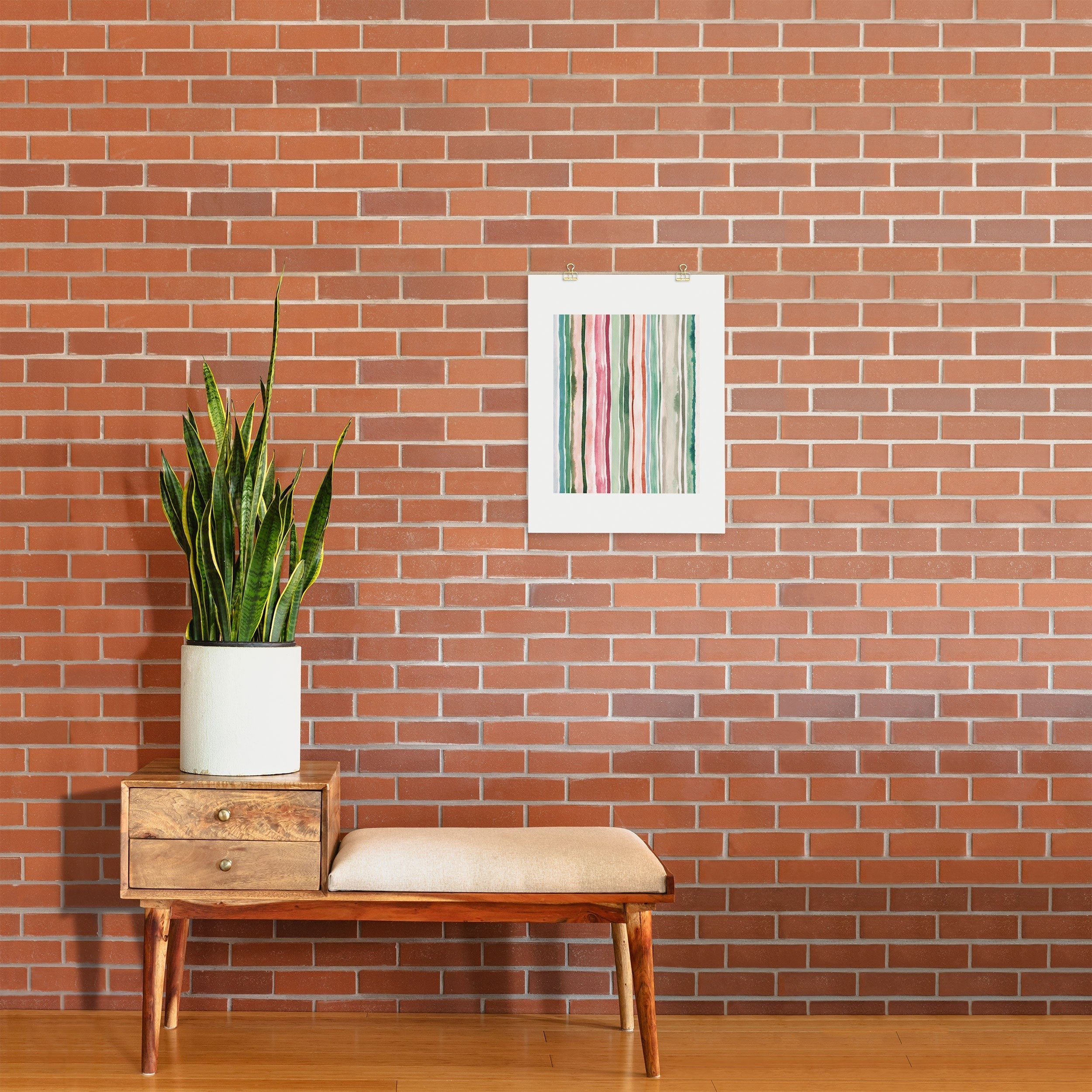 Ninola Design Botanic Retreat Watercolor Stripes Green Orange Red Art Print