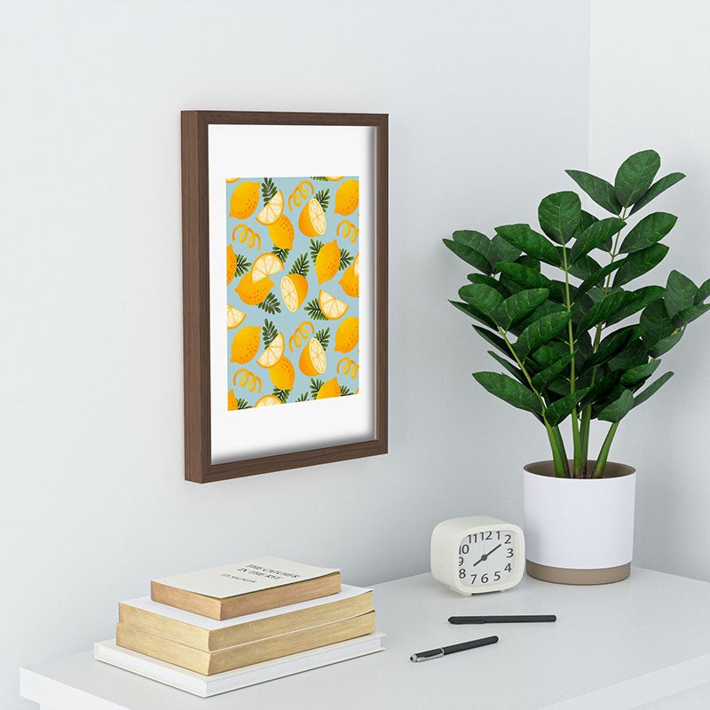 Jessica Molina Lemon Pattern on Sky Blue Recessed Framing Rectangle
