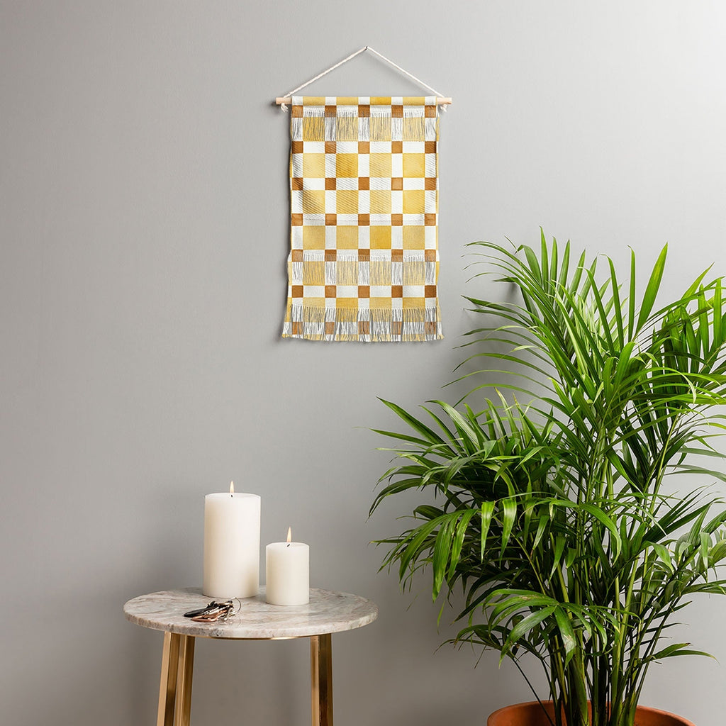 Ninola Design Everyday Artifact Checker Mosaic Tiles Geometry Yellow Wall Hanging Portrait