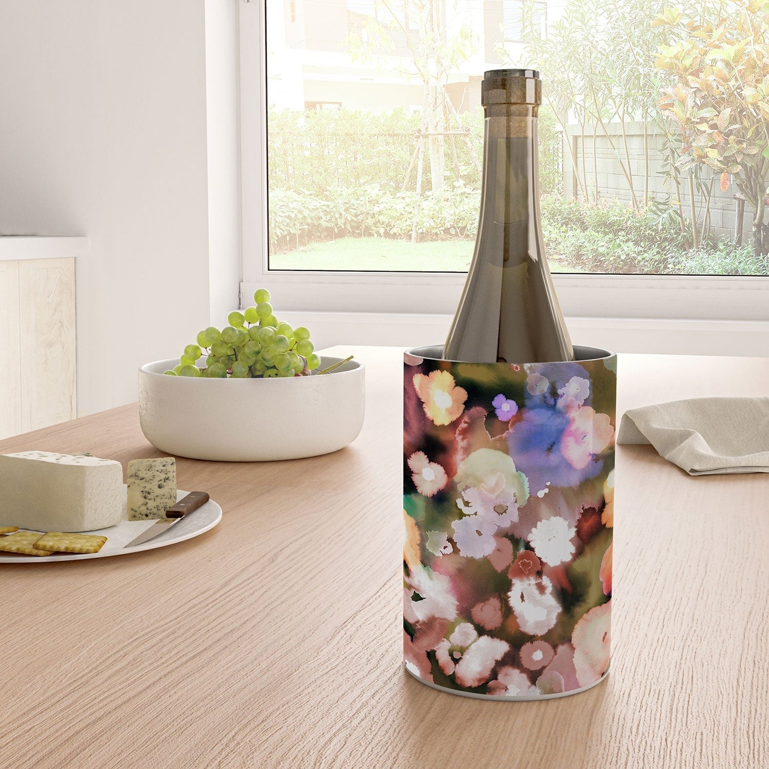 Ninola Design Botanic Retreat Ombre Abstract Watercolor Flowers Pink gold Wine Chiller