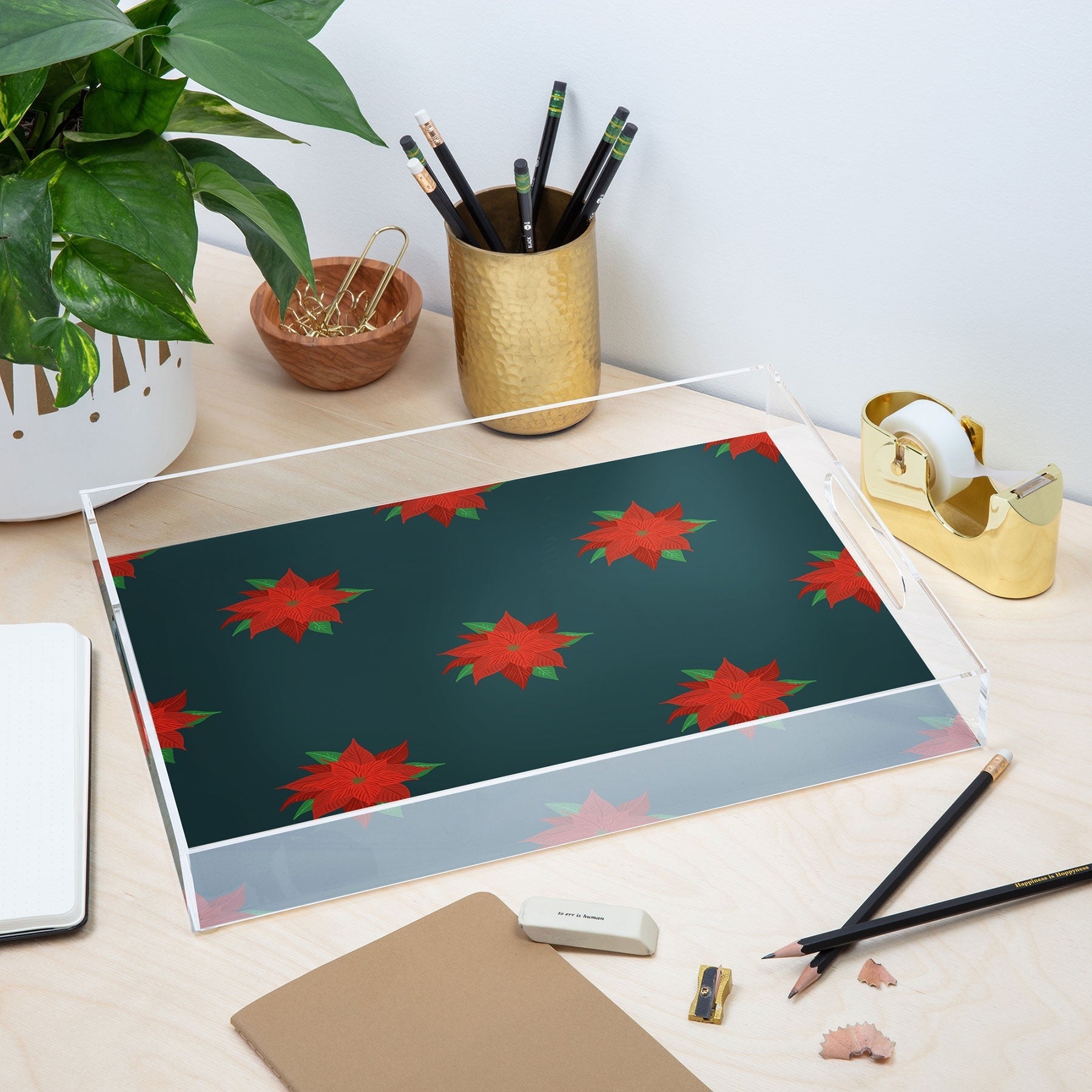 Design by Spark Poinsettia Florals Acrylic Tray