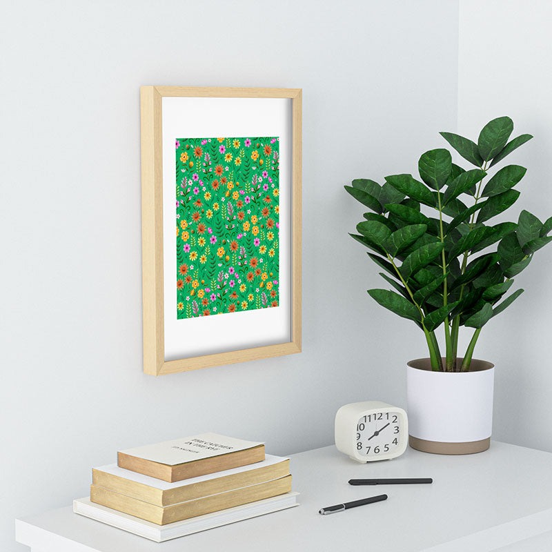 Pimlada Phuapradit Ditsy Spring Floral Green Recessed Framing Rectangle