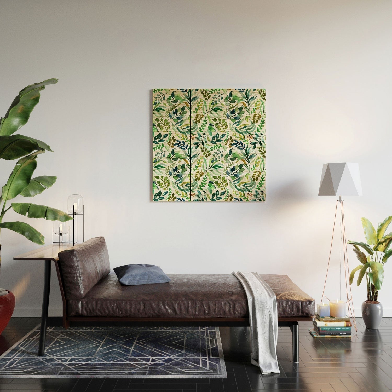 Ninola Design Botanic Retreat Loose Botanical Leaves Watercolor Green Wood Wall Mural