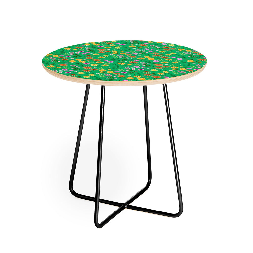 Pimlada Phuapradit Ditsy Spring Floral Green Round Side Table