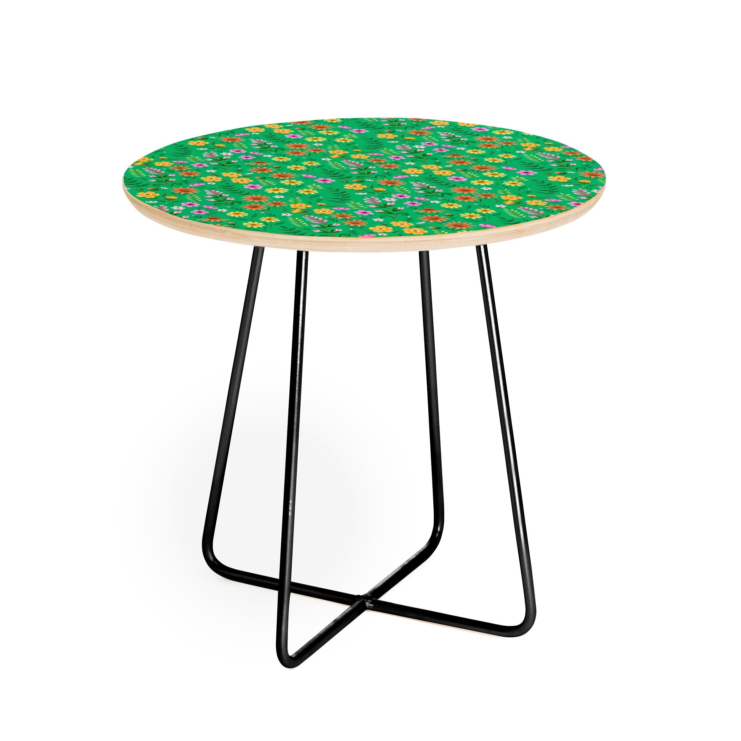 Pimlada Phuapradit Ditsy Spring Floral Green Round Side Table