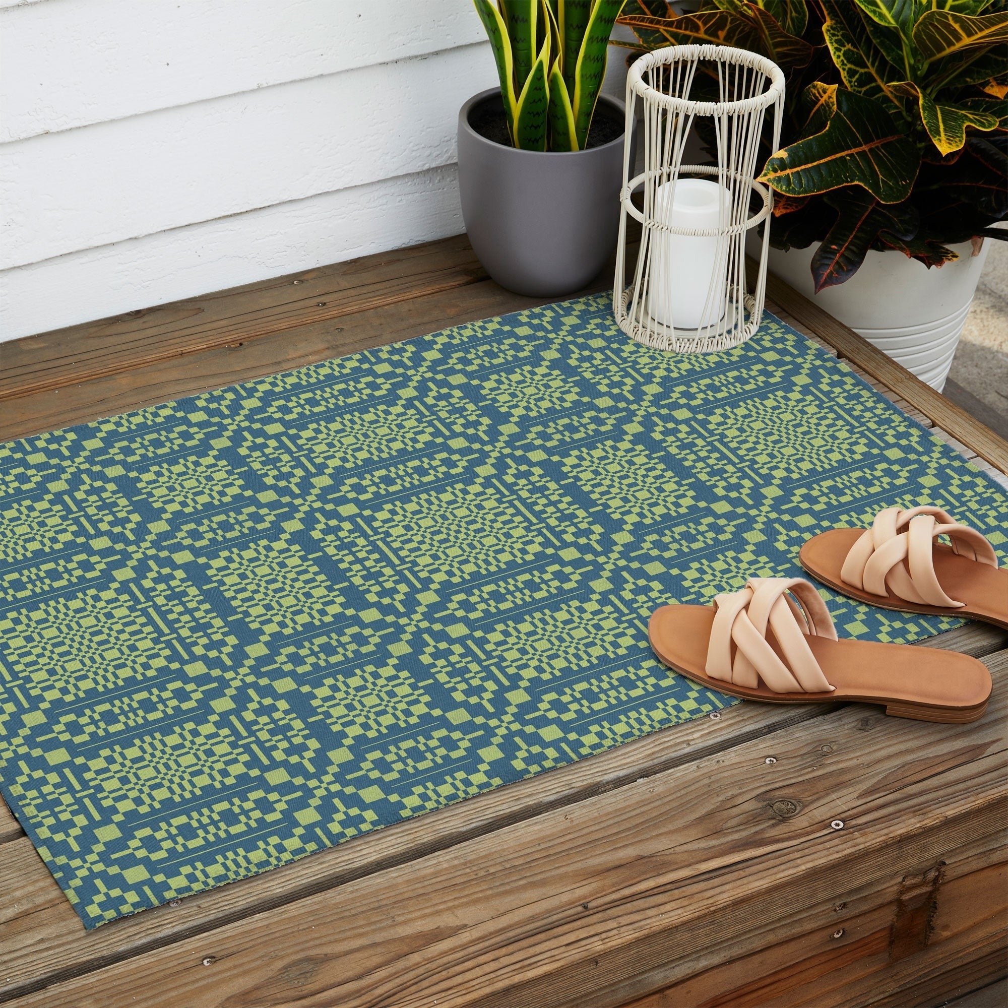 Marta Barragan Camarasa Nostalgic Grid Design Outdoor Rug