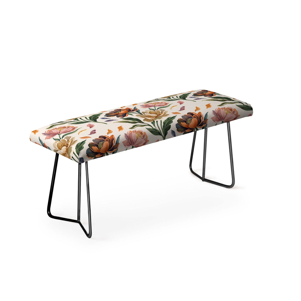 Marta Barragan Camarasa Hand Painted Peony Florals Bench