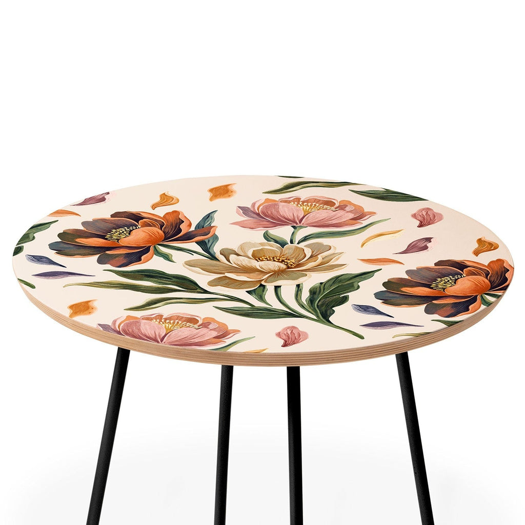 Marta Barragan Camarasa Hand Painted Peony Florals Round Side Table