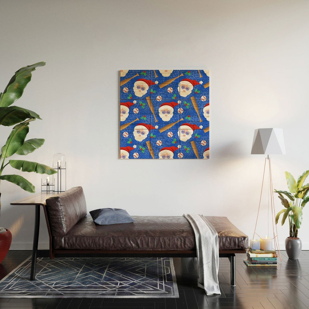 Design by Spark Sporty Baseball Santa Wood Wall Mural