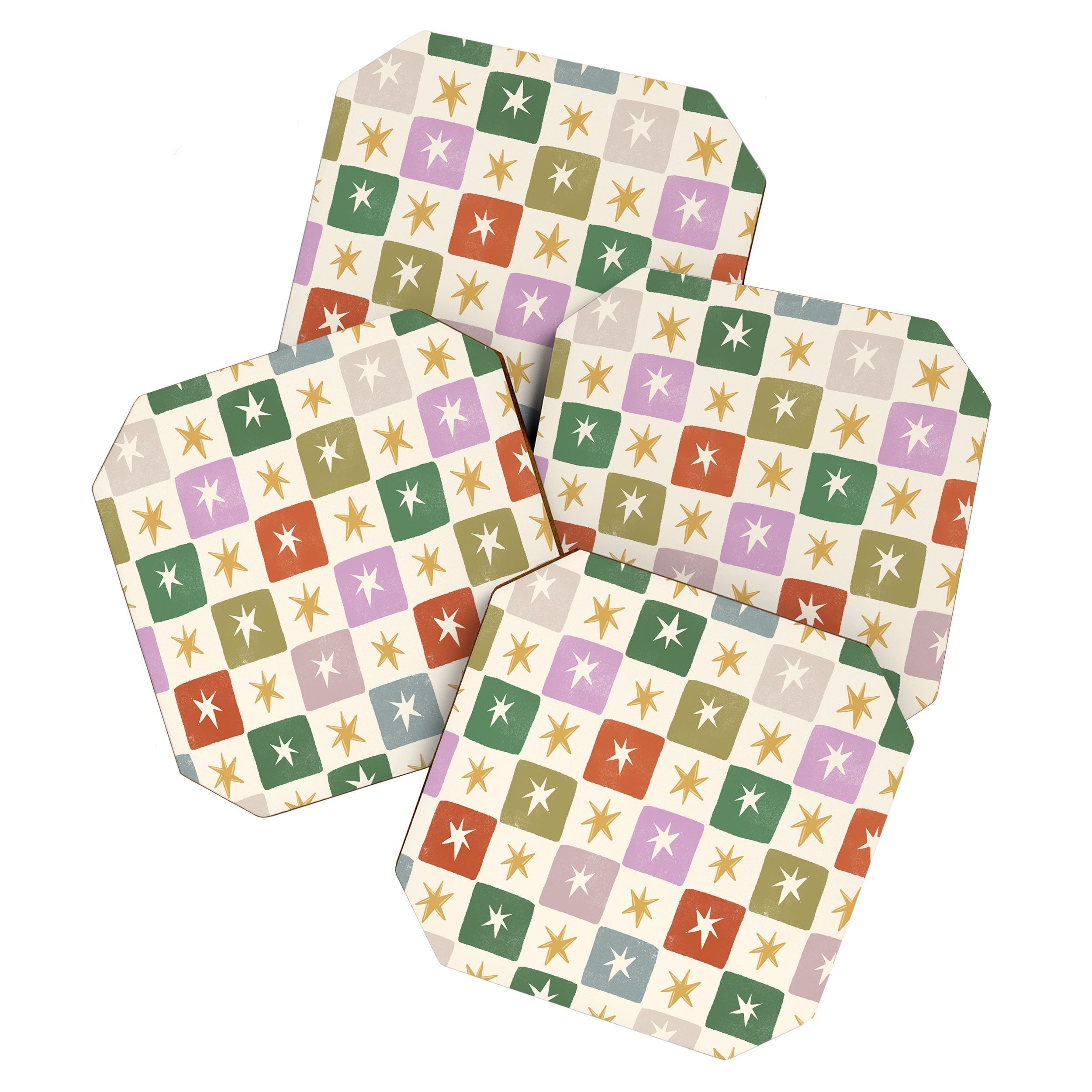 LouBruzzoni Retro Star Block Pattern Coaster Set