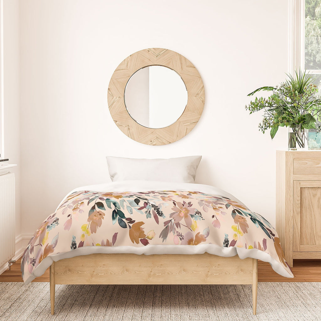 Ninola Design Botanic Retreat Floral Oleander Whimsical Soft Pink Duvet Cover