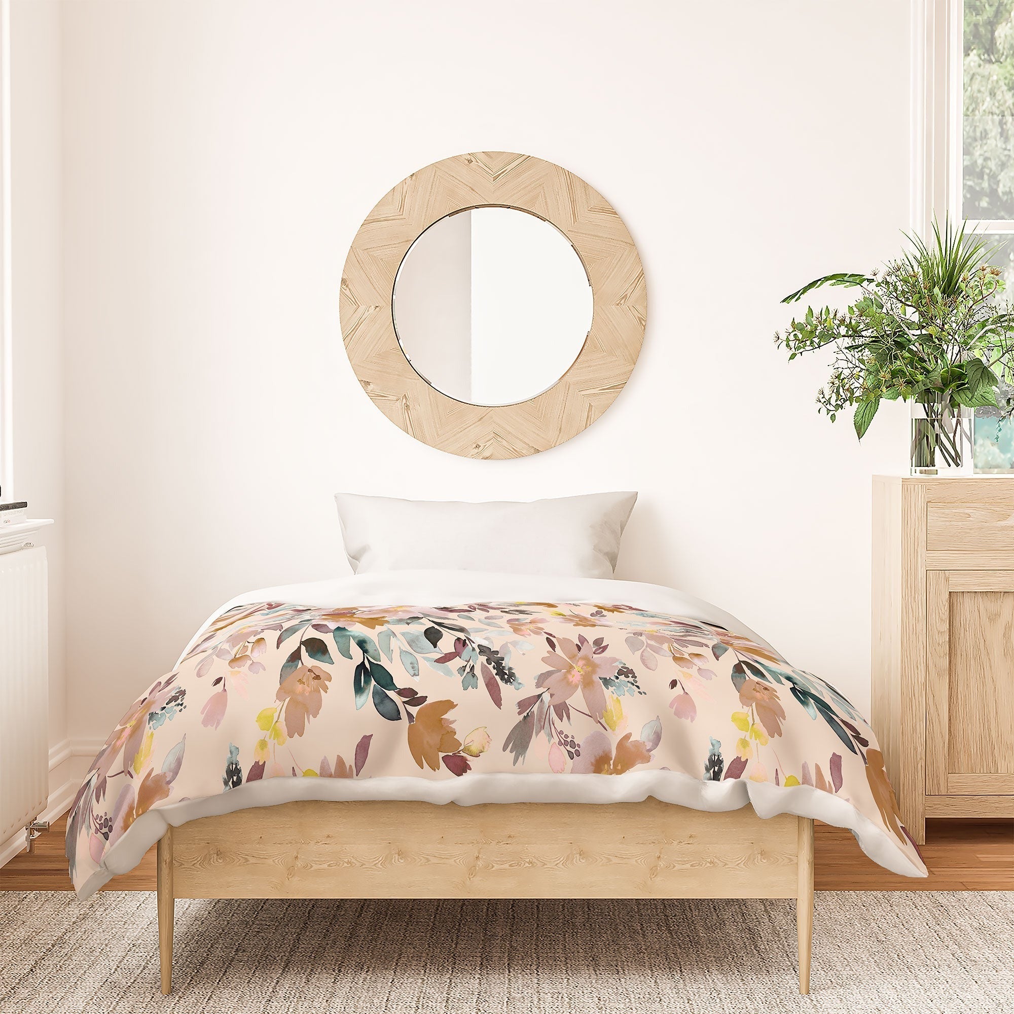 Ninola Design Botanic Retreat Floral Oleander Whimsical Soft Pink Duvet Cover