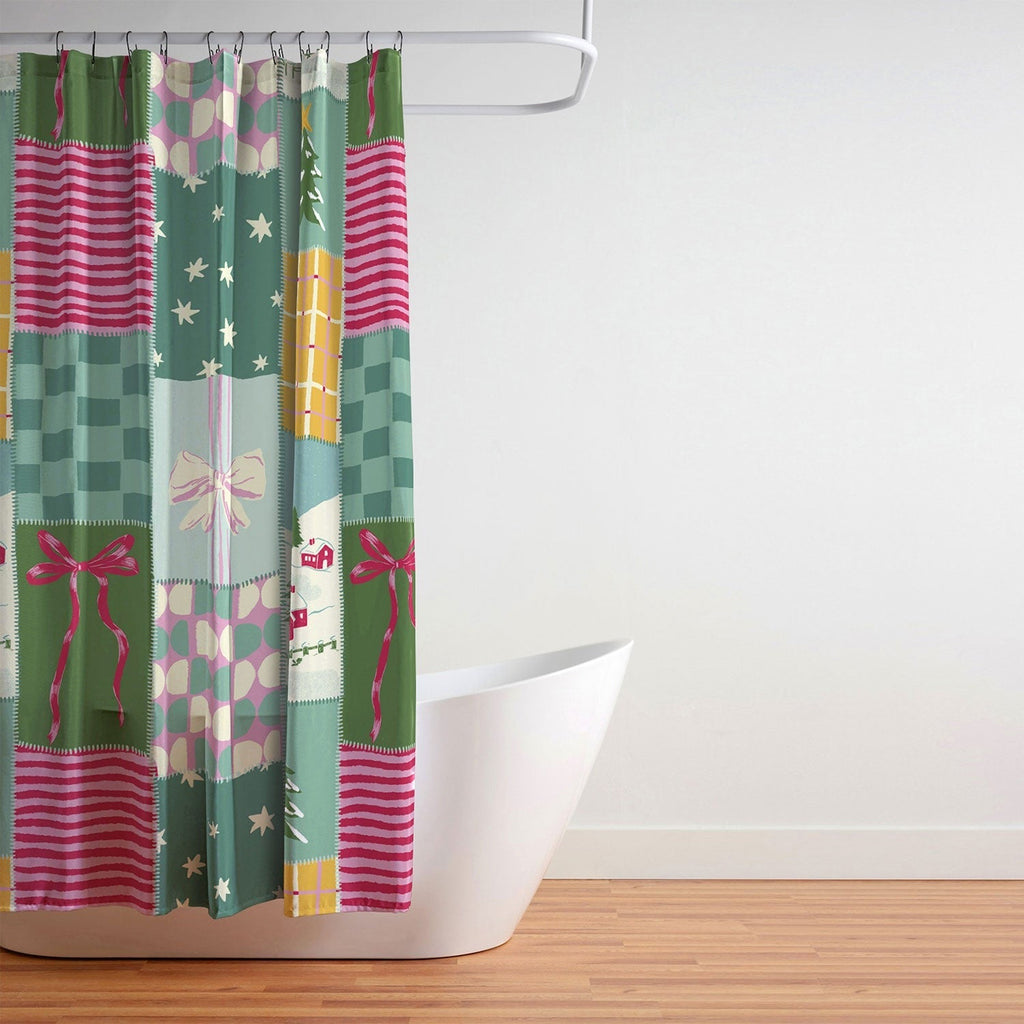 LouBruzzoni Cozy Christmas Patchwork Shower Curtain