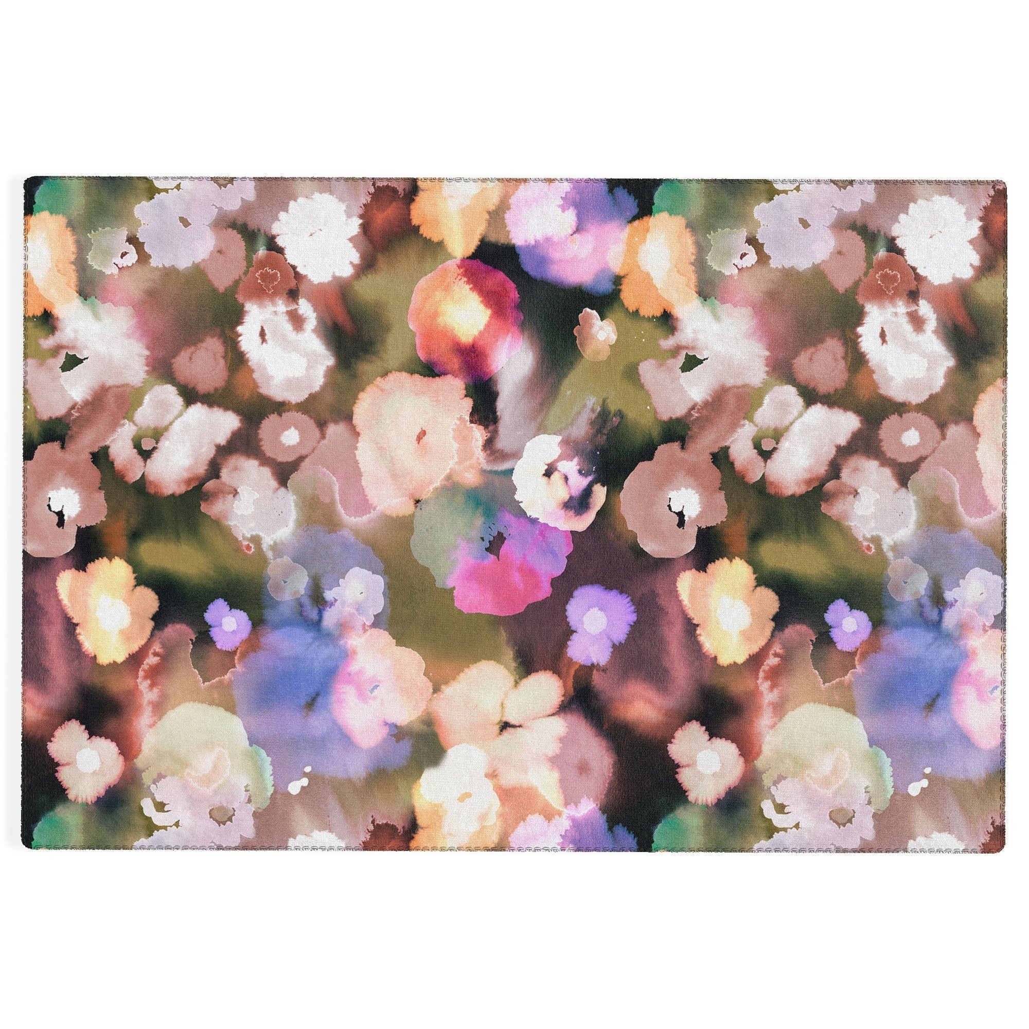 Ninola Design Botanic Retreat Ombre Abstract Watercolor Flowers Pink gold Outdoor Rug
