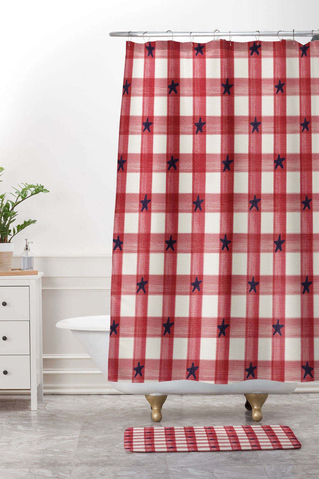 DENY Designs Red Gingham plus Stars Memory Foam Bath Mat