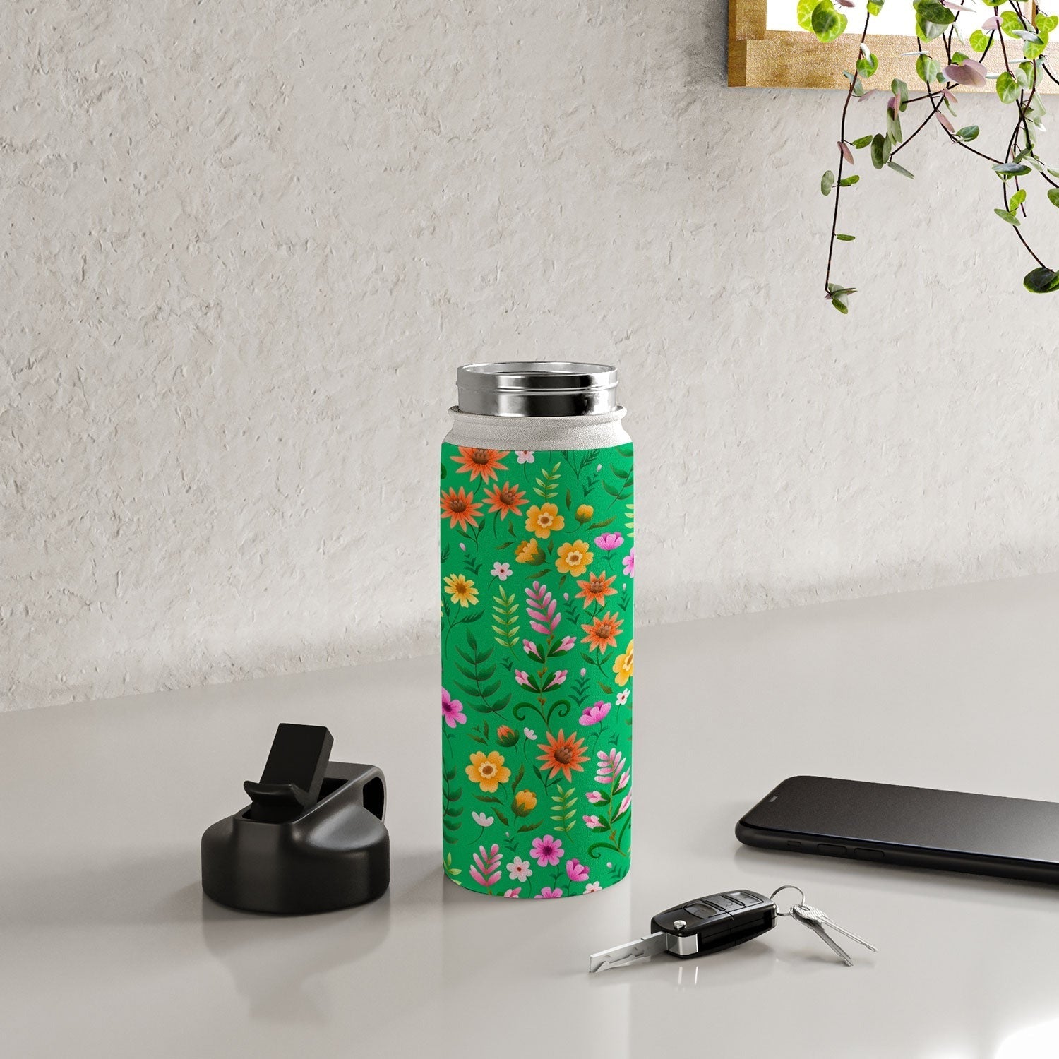 Pimlada Phuapradit Ditsy Spring Floral Green Water Bottle