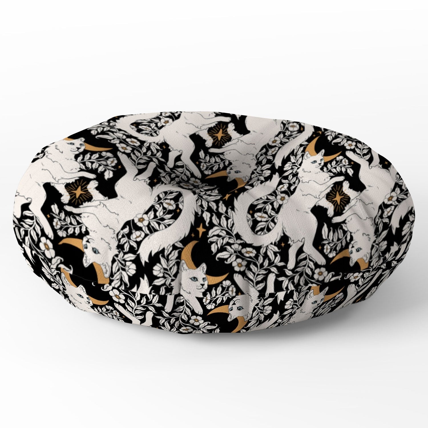 Avenie Celestial Cats Gold Floor Pillow Round