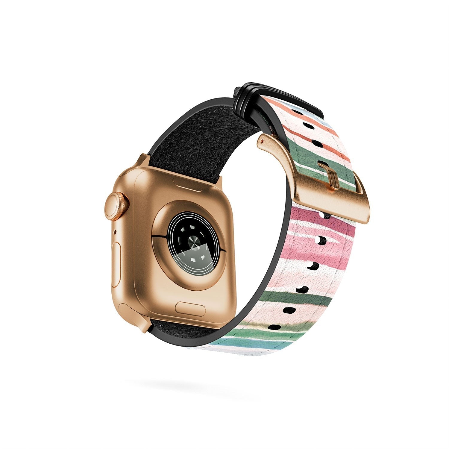 Ninola Design Botanic Retreat Watercolor Stripes Green Orange Red Apple Watch Band