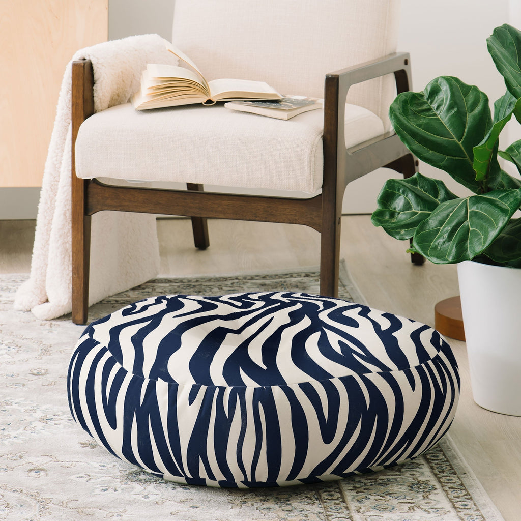 Avenie BR Navy Tiger Stripes Floor Pillow Round