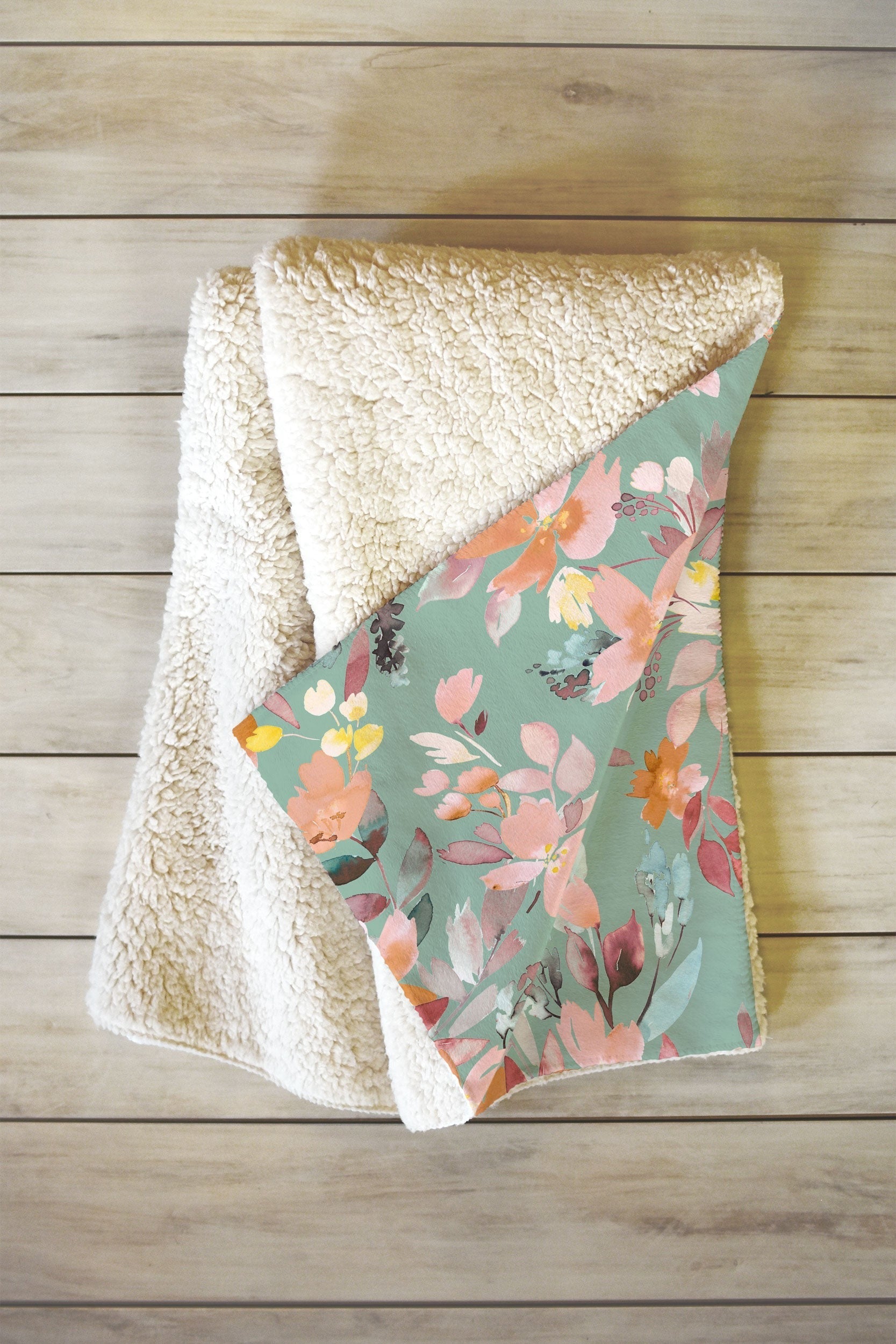Ninola Design Botanic Retreat Floral Oleander Whimsical Teal Green Fleece Throw Blanket