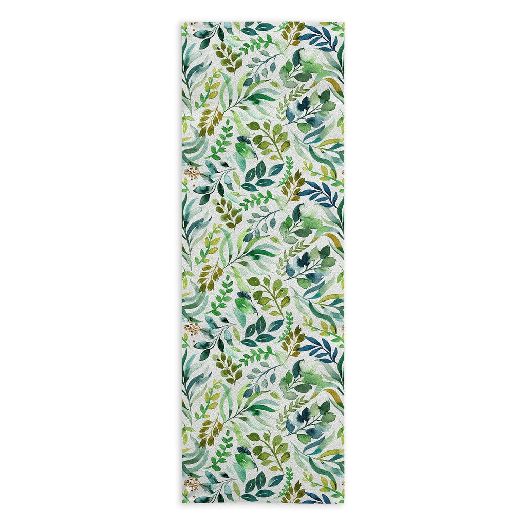 Ninola Design Botanic Retreat Loose Botanical Leaves Watercolor Green Yoga Towel